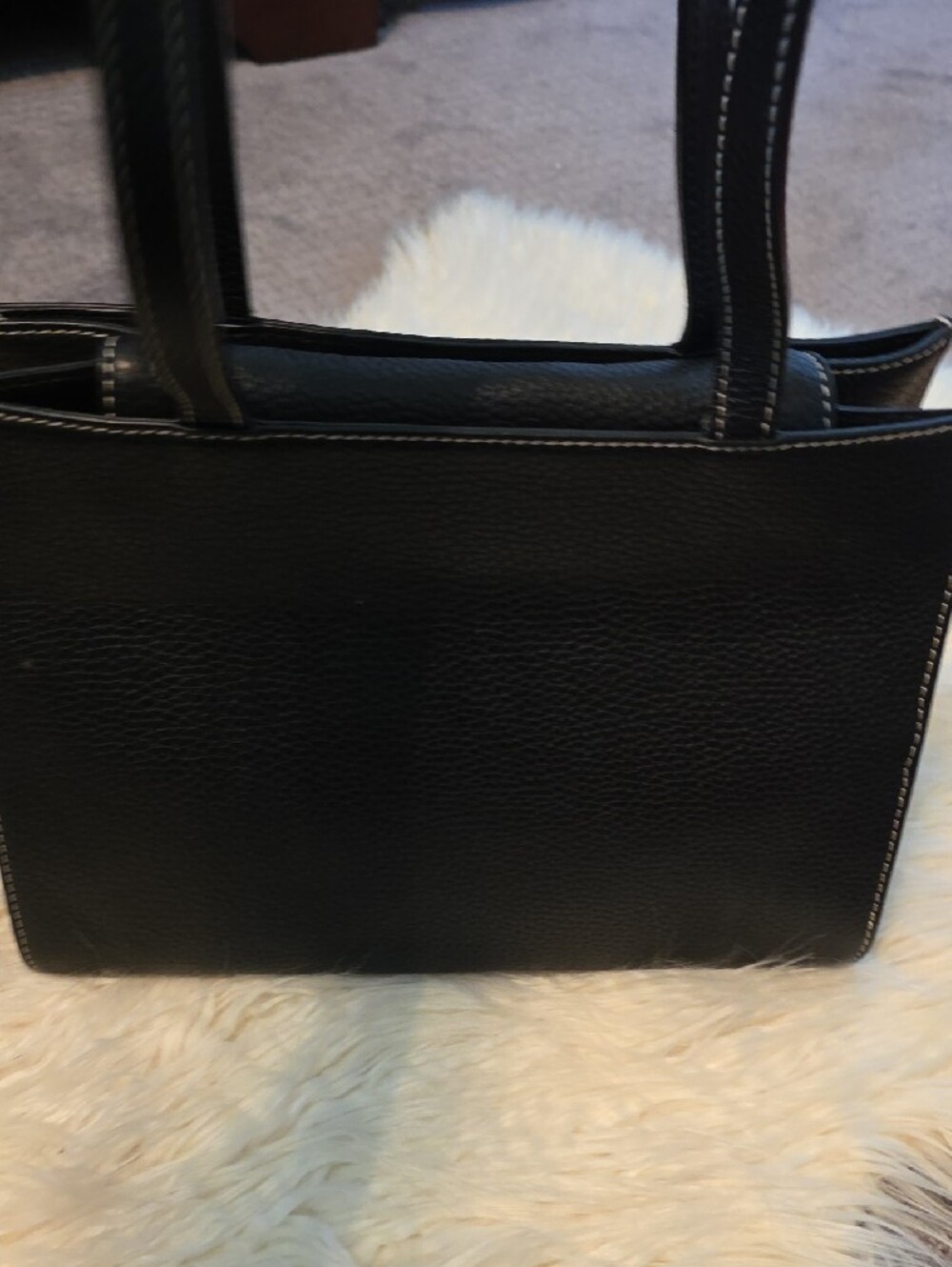 Dooney & Bourke Black Leather Tote with Coin Wallet and Contrast Stitching - Picture 6 of 8